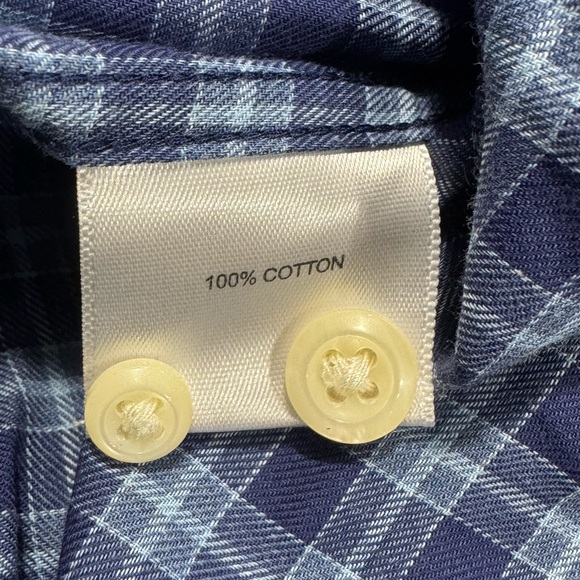Peter Millar Mens Large Button Up Plaid Shirt 100% Cotton Blue Check Long Sleeve - Picture 8 of 8